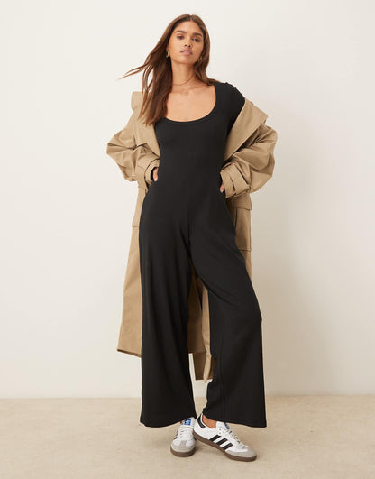 Ribbed Long Sleeve Scoop Neck Jumpsuit