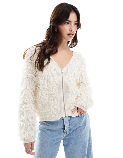 Loopy Knit Zip Through Cardigan