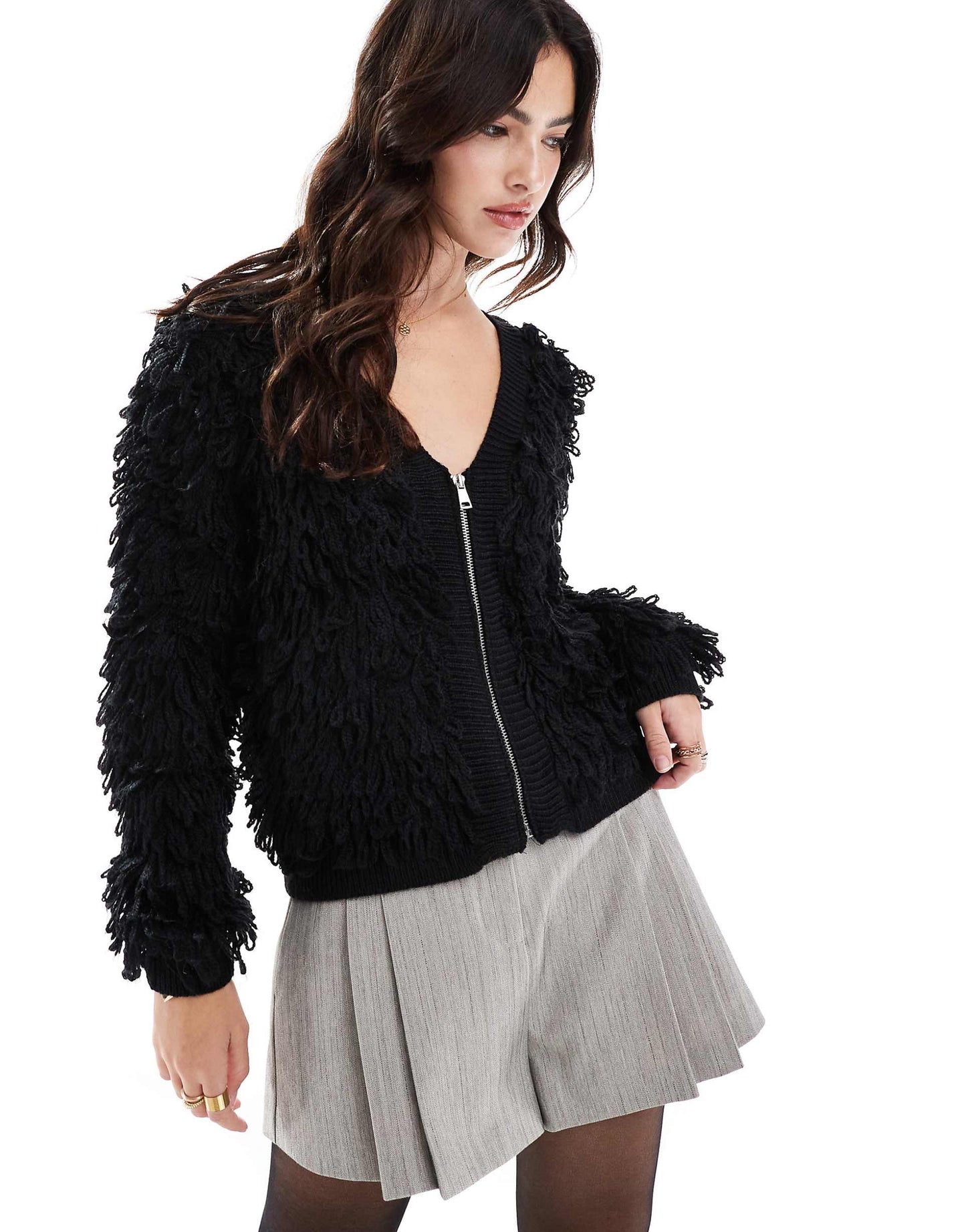 Loopy Knit Zip Through Cardigan