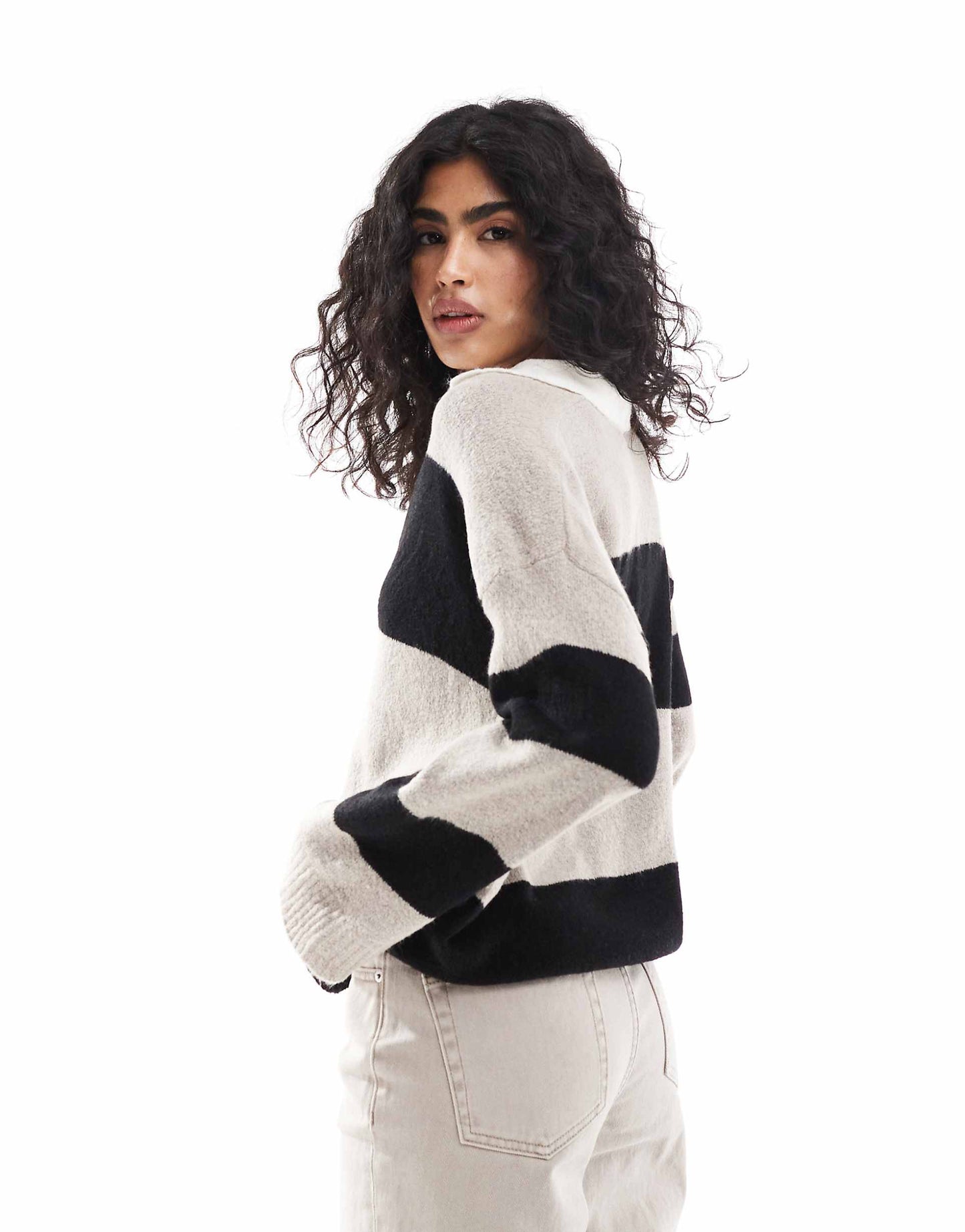 Knitted Stripe Polo Jumper With Contrast Stripe Collar