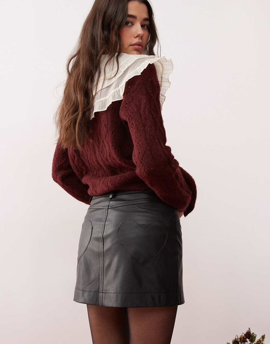 Faux Leather Heart Pocket Mini Skirt