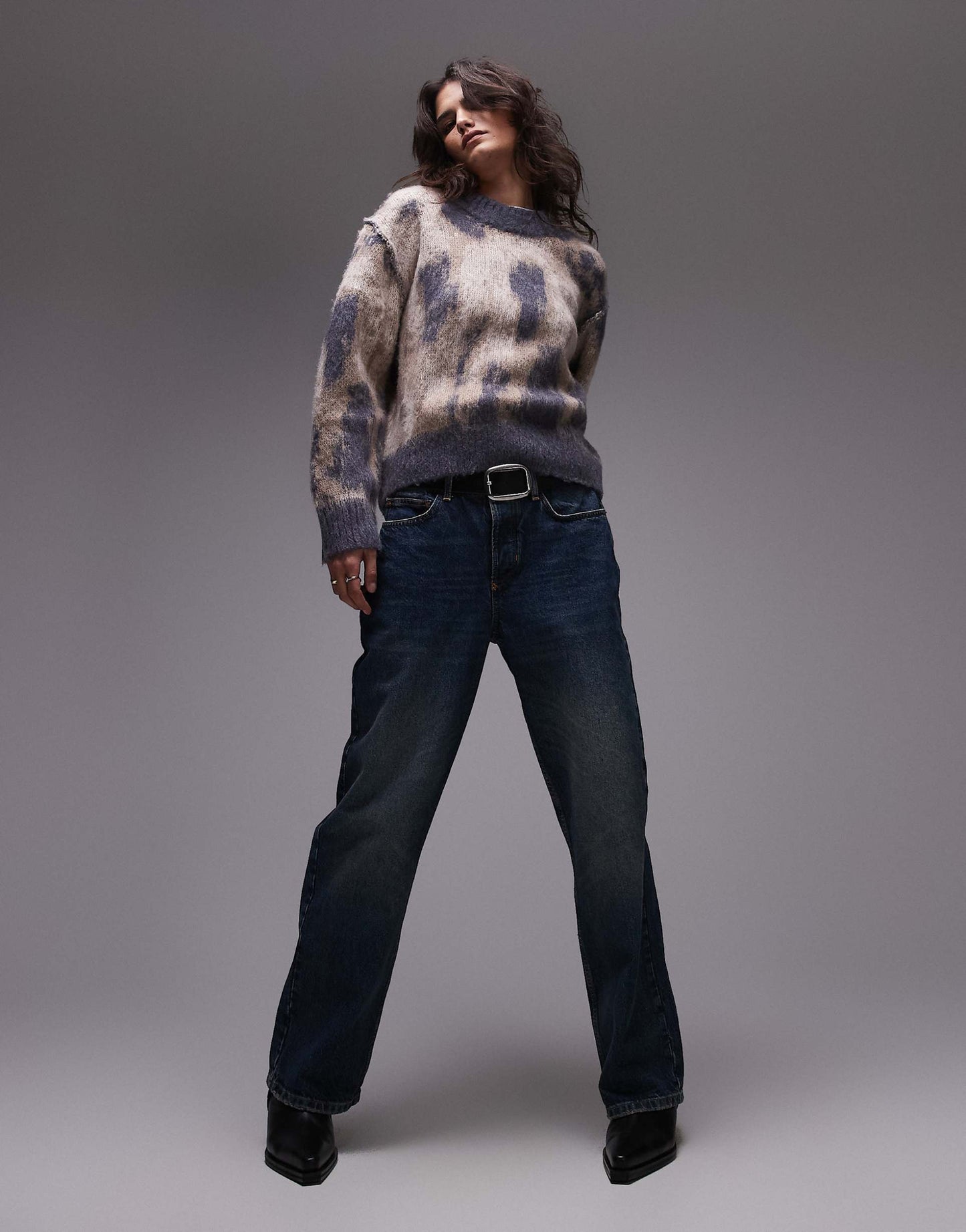 Knitted Fluffy Printed Oversized Jumper