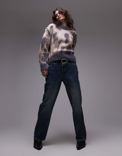 Knitted Fluffy Printed Oversized Jumper
