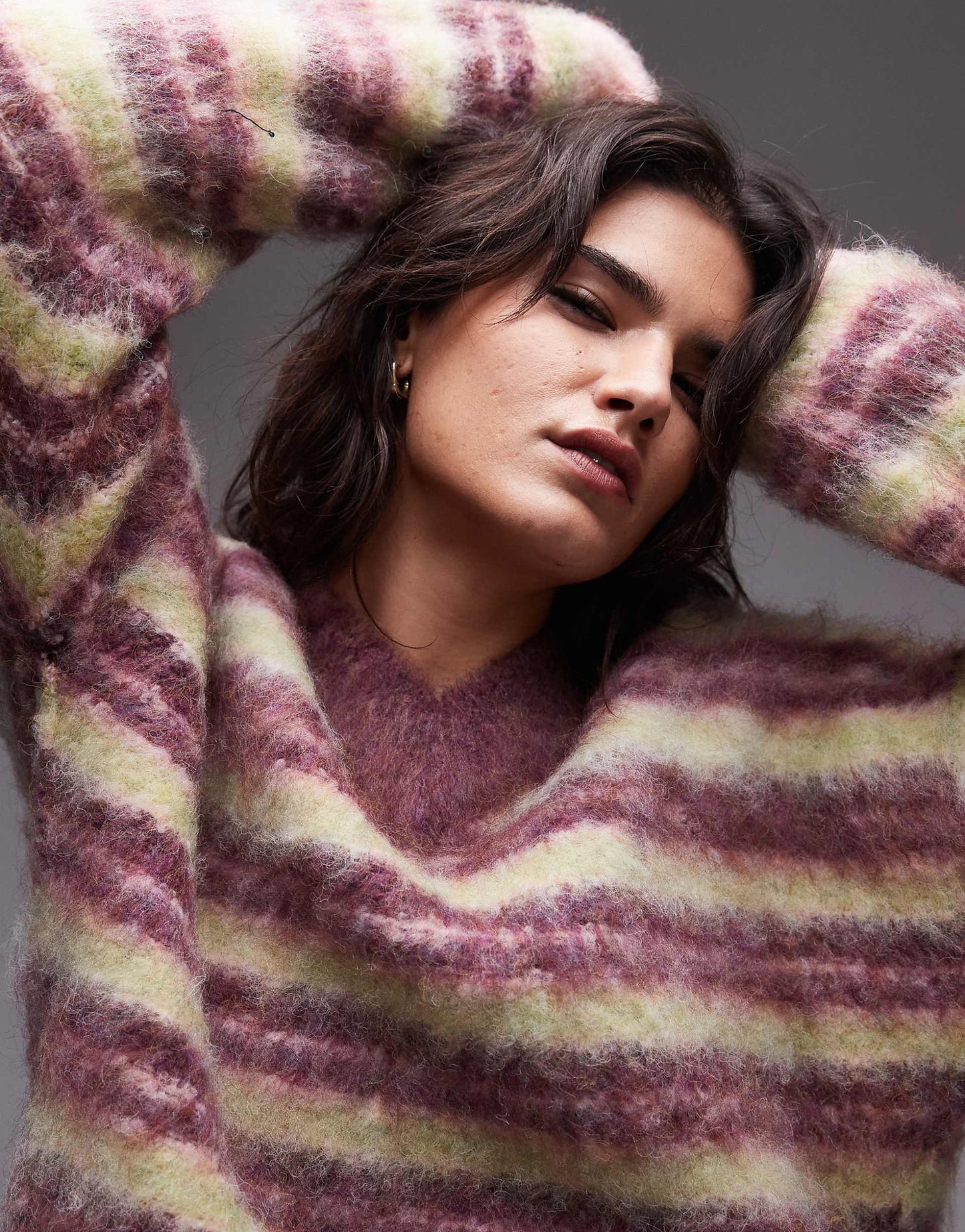 Knitted Ultra Fluffy High V Stripe Jumper