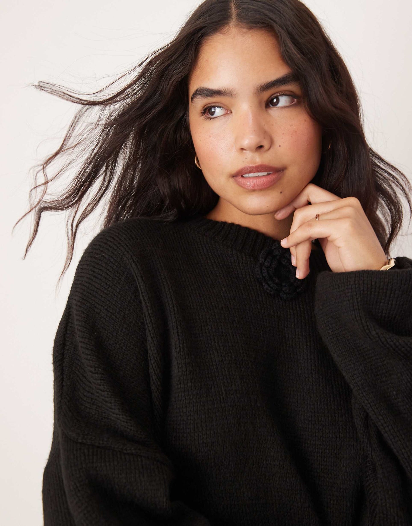 Relaxed Knitted Jumper With Rosette Detail