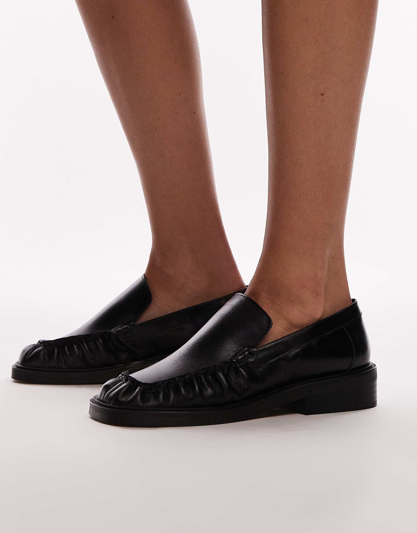 Premium Clover Leather Loafers With Ruched Detail