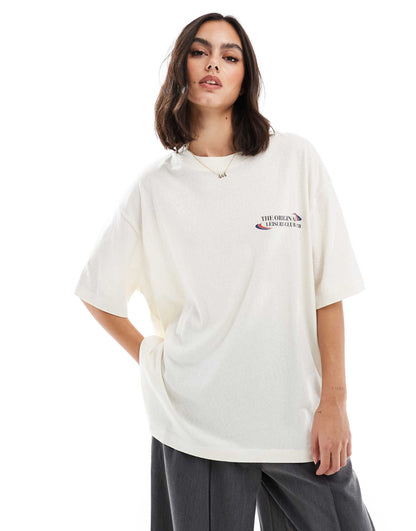 Textured Oversized T-Shirt With Leisure Club Back Graphic