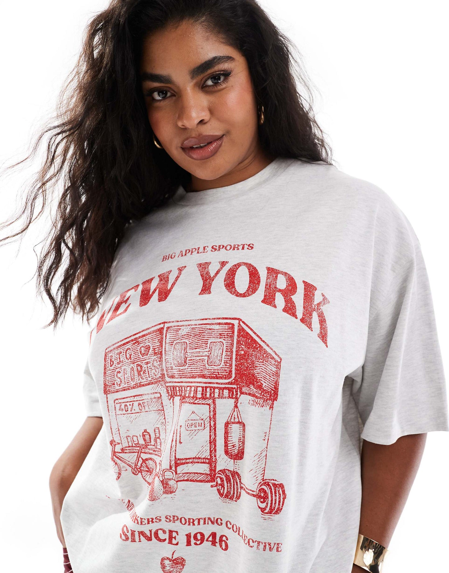 Curve Boyfriend Fit T-Shirt With Red New York Sports Graphic