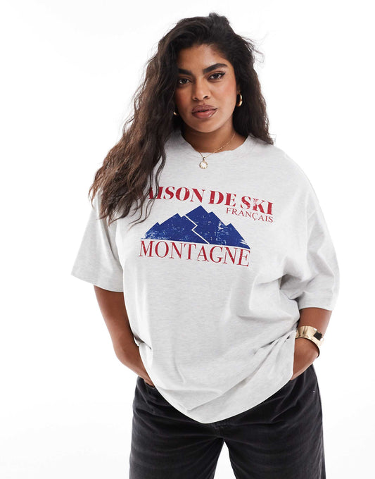 Curve Oversized T-Shirt With Saison De Ski Graphic