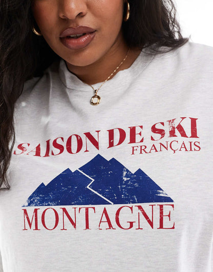 Curve Oversized T-Shirt With Saison De Ski Graphic