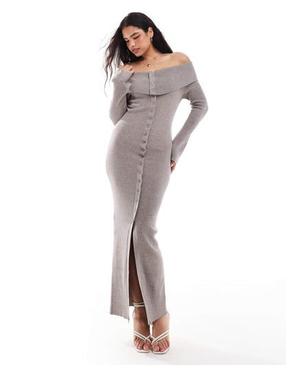 Pretty Lavish Button Knit Maxi Dress