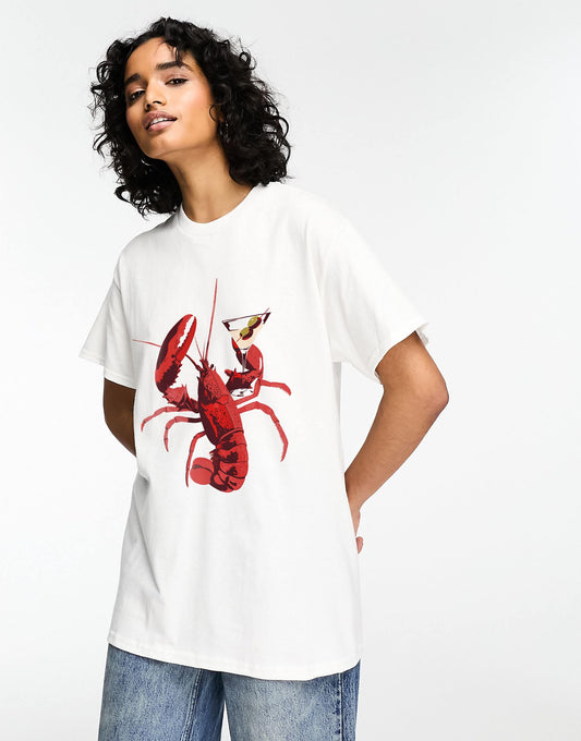 Oversized T-Shirt With Lobster Martini Graphic