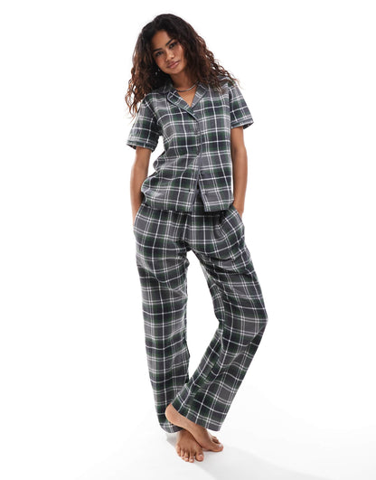 Short Sleeve Shirt And Wide Leg Trouser Pyjama Set