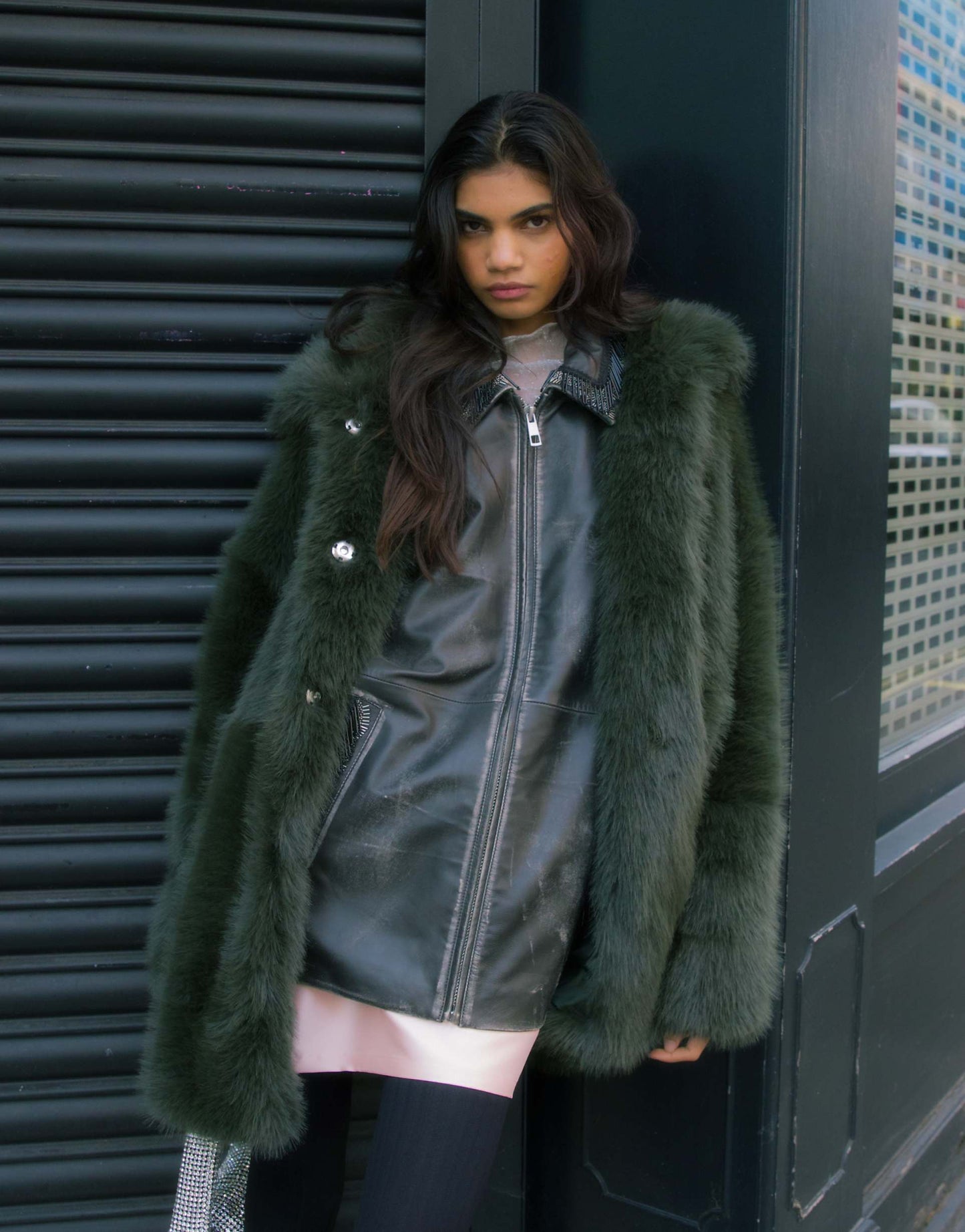 Faux Fur Funnel Midi Coat