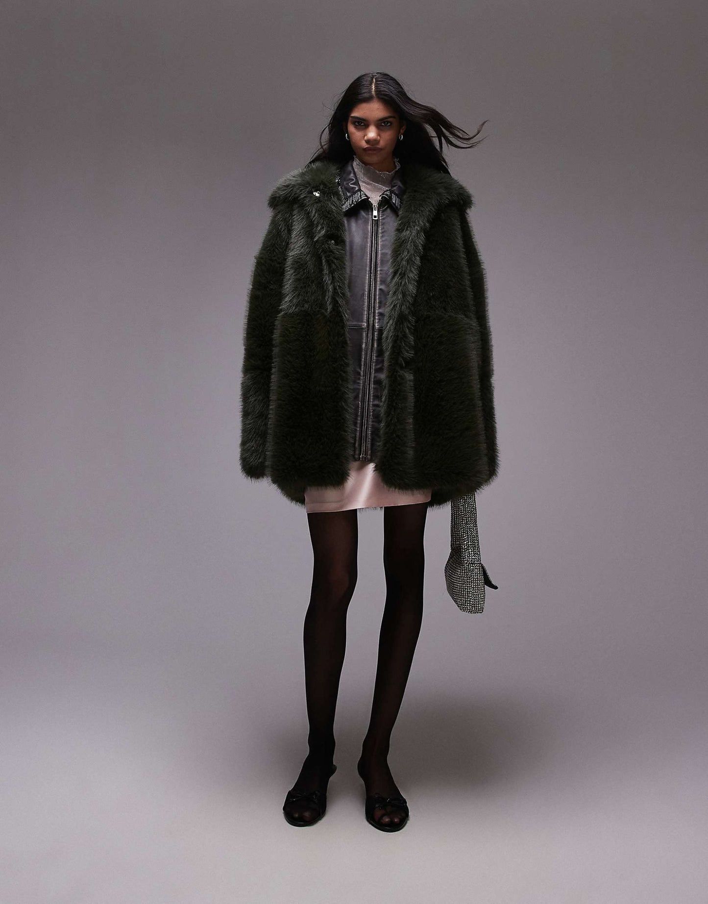 Faux Fur Funnel Midi Coat