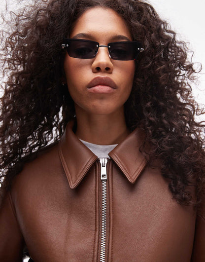 Faux Leather Shearling Bomber Jacket