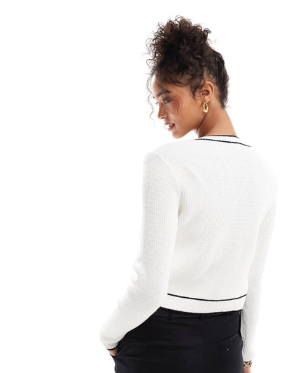 Button Through Cardigan With Contrast Trim