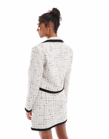 Tweed Pocket Detail Jacket With Contrast Trim Co-Ord