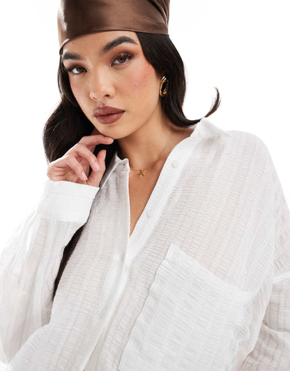 Seersucker Texture Oversized Shirt