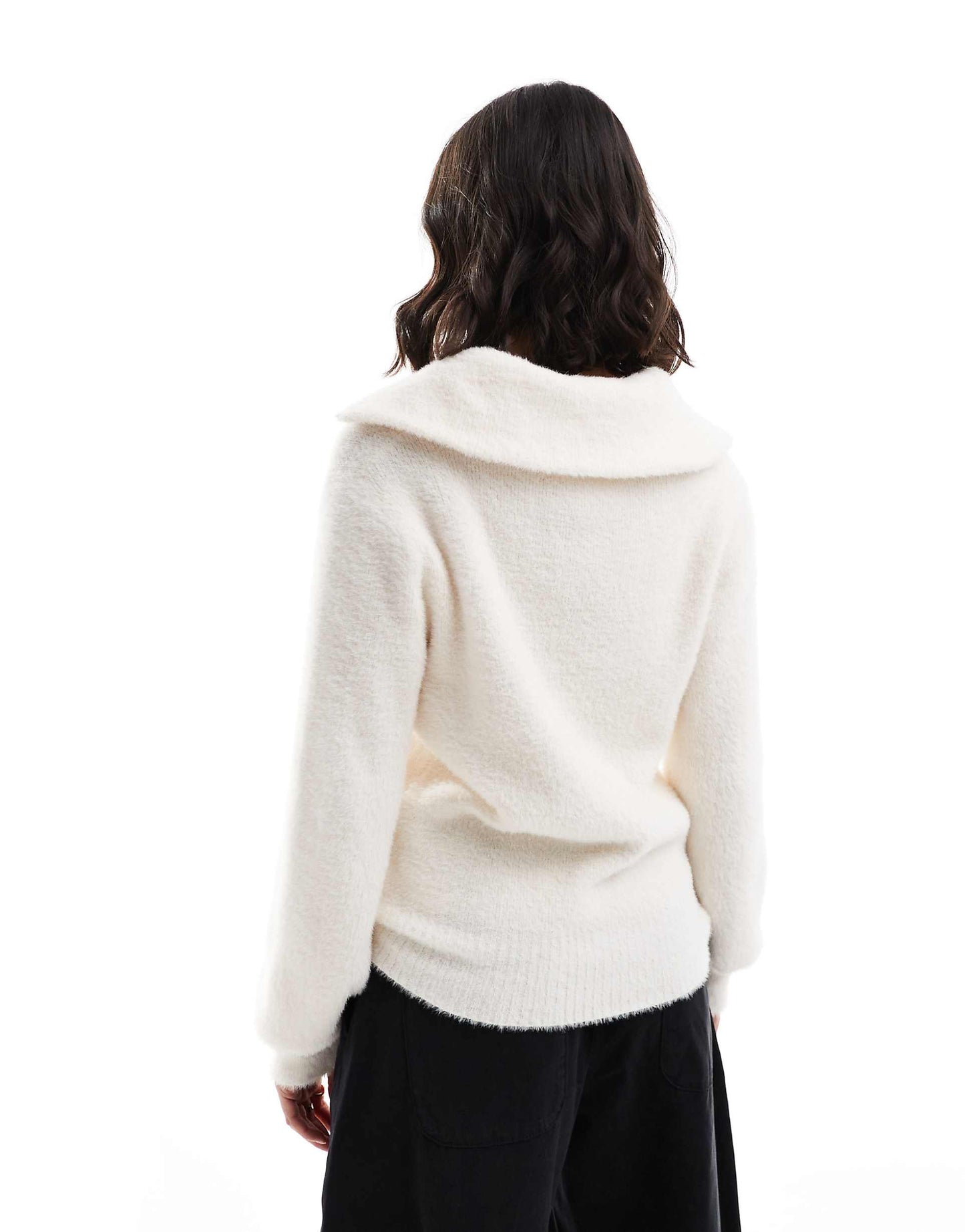 Knitted Half Zip Collar Detail Jumper In Cream