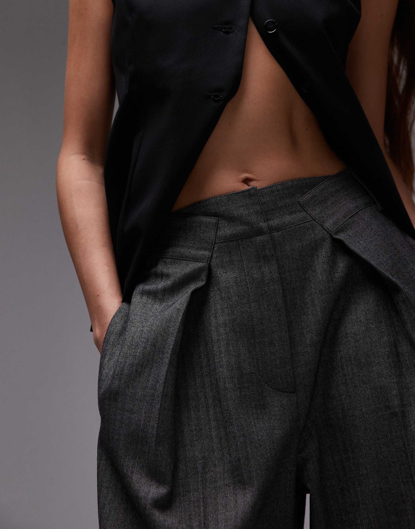 Co Ord Pleated Waistband Herringbone Trouser