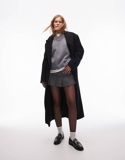 Herringbone Pleated Micro Mini Skirt