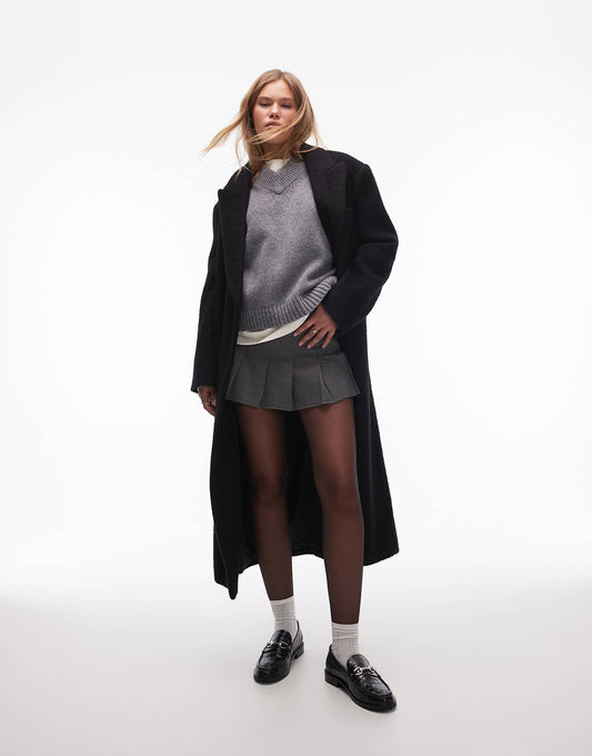 Herringbone Pleated Micro Mini Skirt