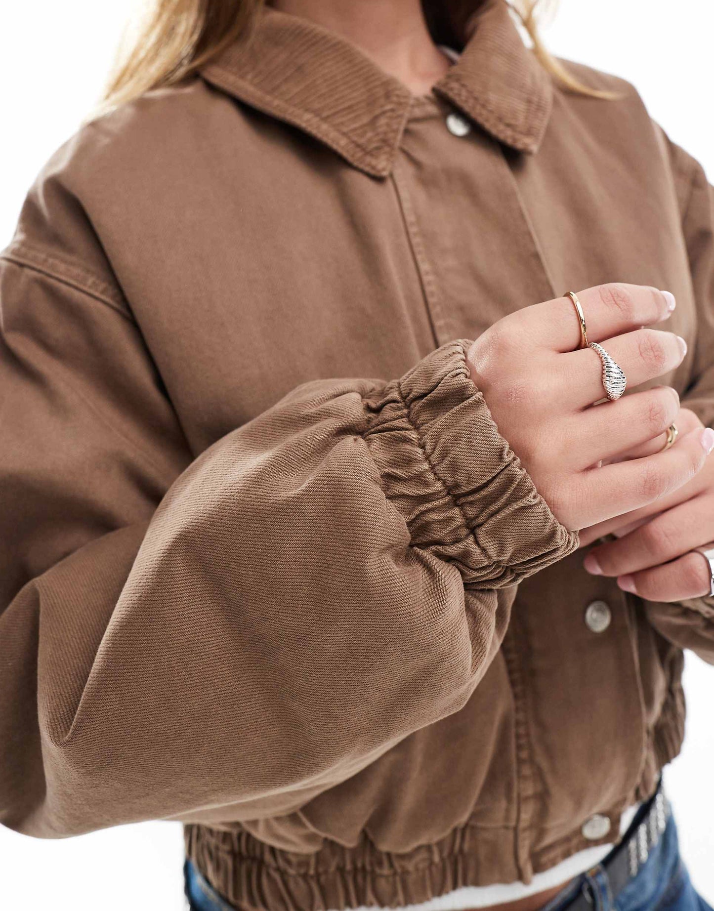 Denim Bomber Jacket With Cord Collar