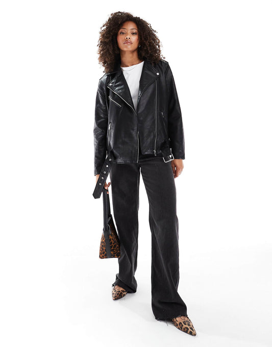 Oversized Faux Leather Biker Jacket