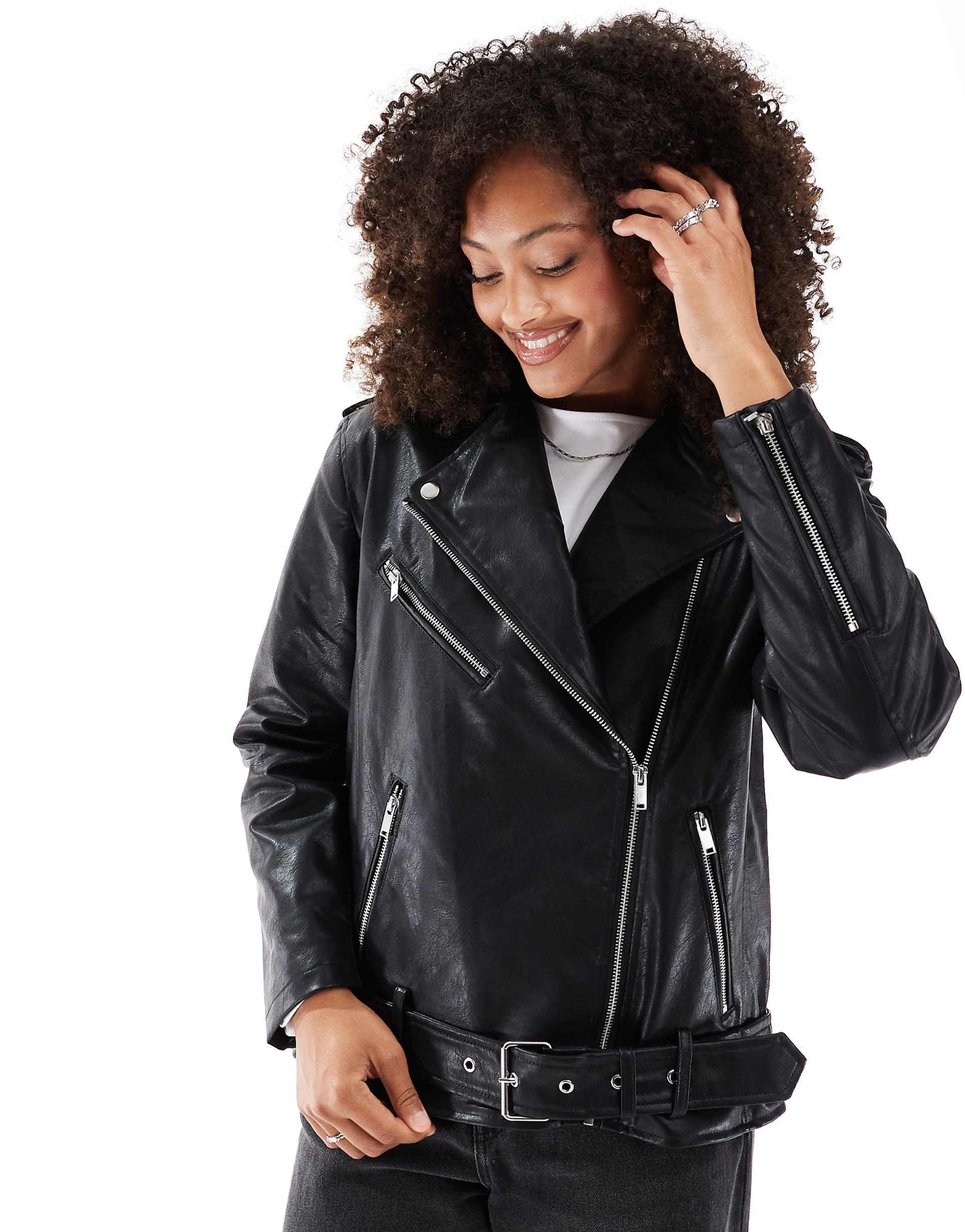 Oversized Faux Leather Biker Jacket