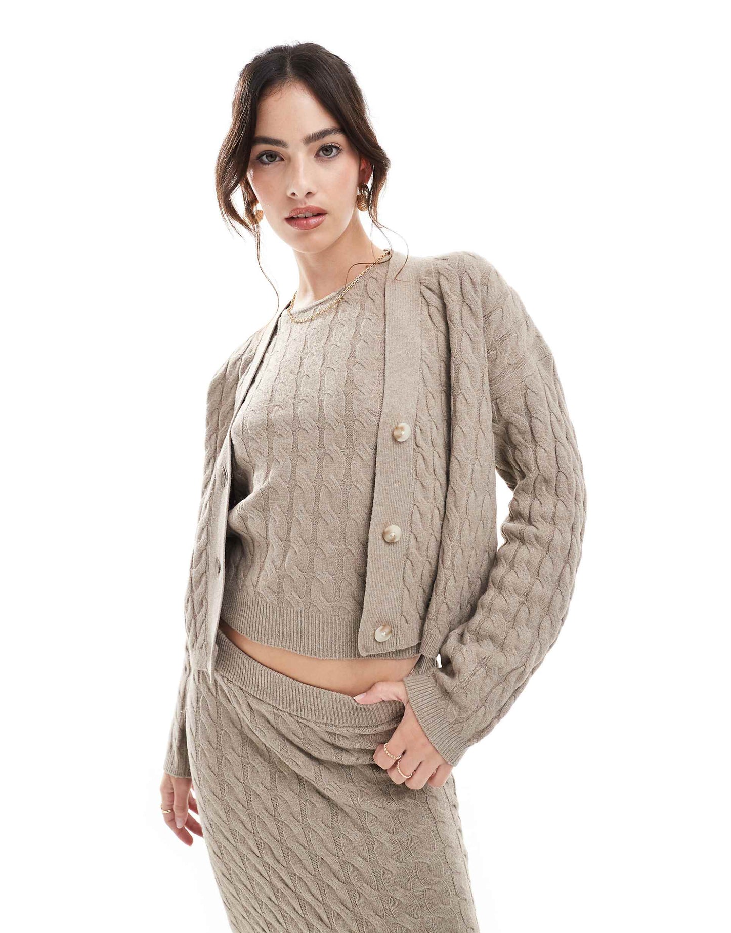 Aware Cable Knit Boxy Cardigan Co-Ord