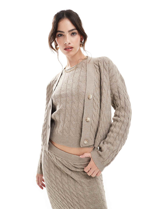 Aware Cable Knit Boxy Cardigan Co-Ord