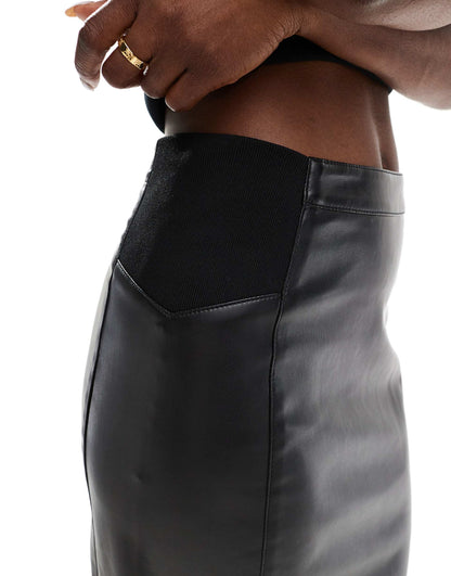 High Waisted Stretch Faux Leather Mini Skirt