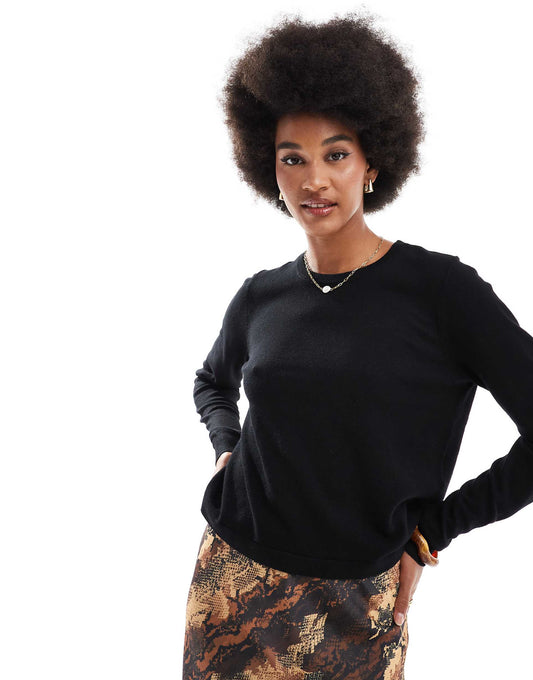 Tall Round Neck Knitted Jumper In Black