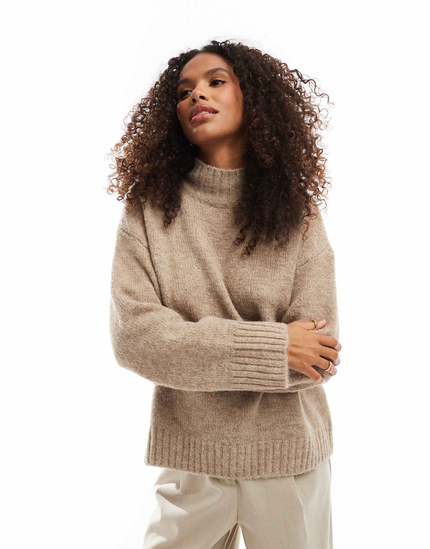 High Neck Jumper With Ribbing