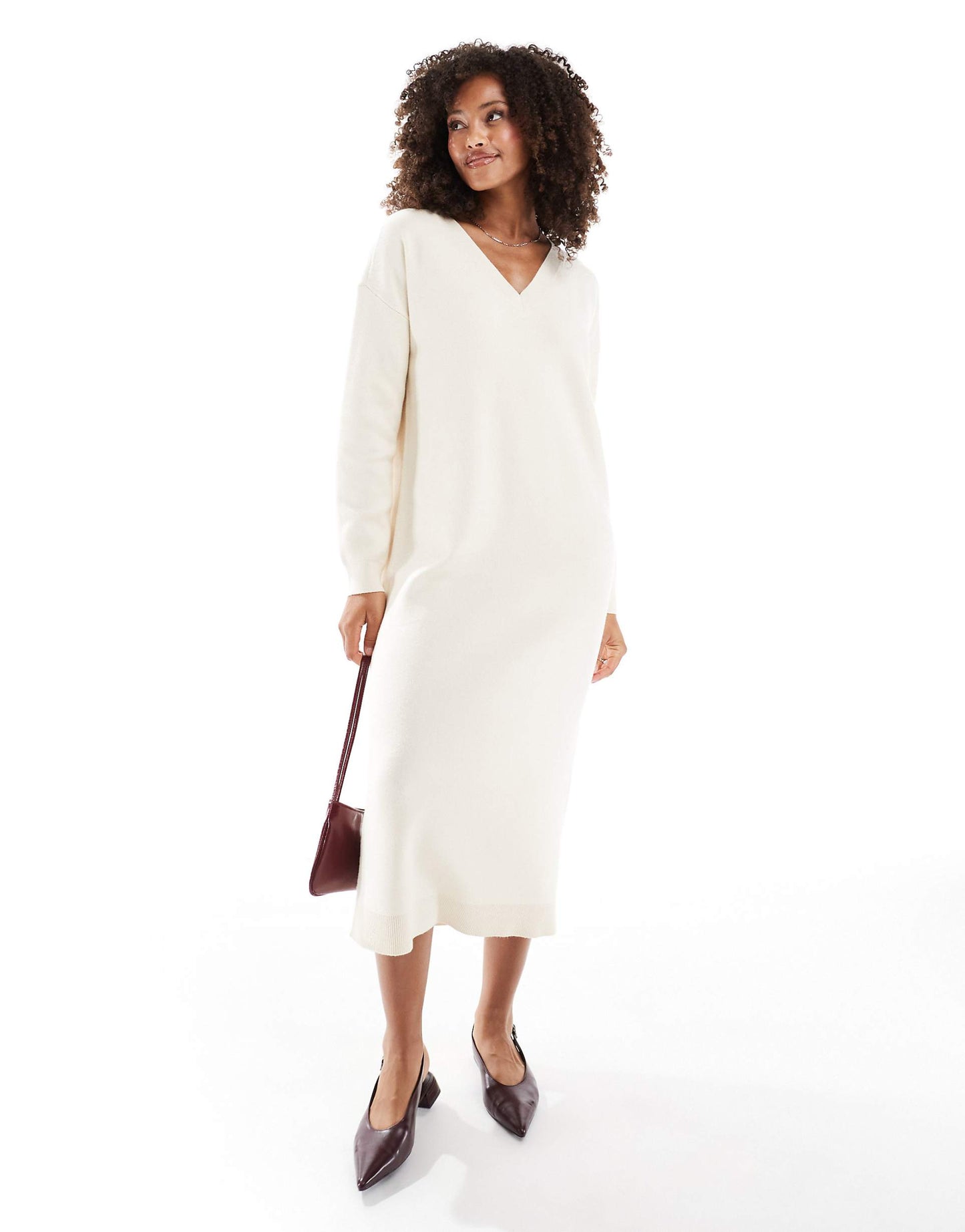 Premium V Neck Knitted Midi Dress