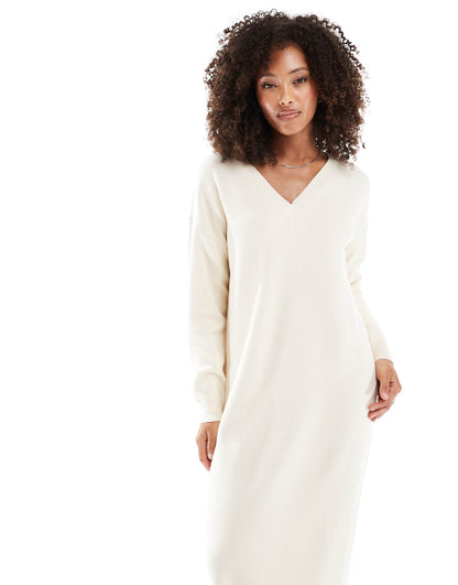 Premium V Neck Knitted Midi Dress