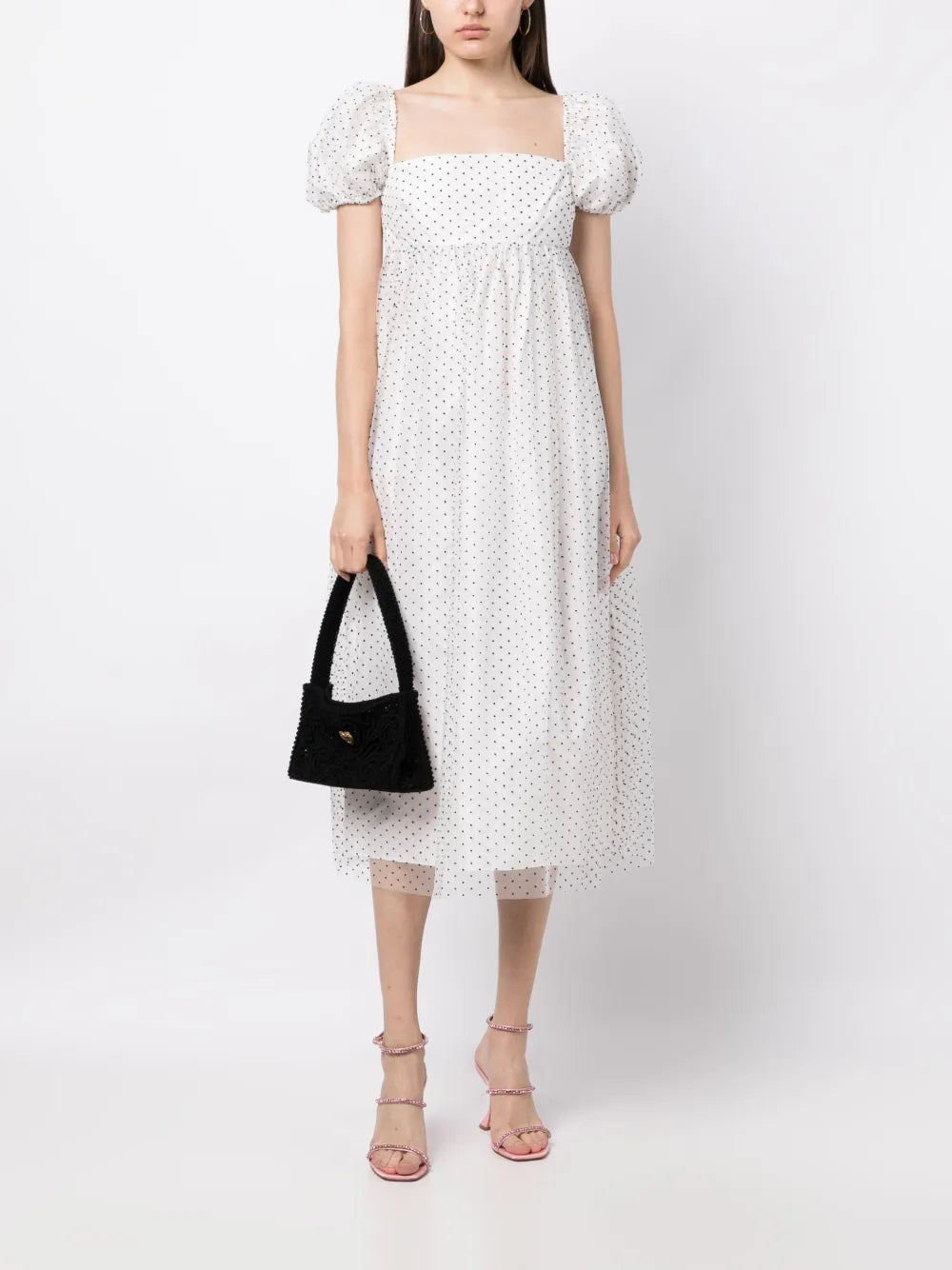 Samantha Micro-Dot Print Midi Dress