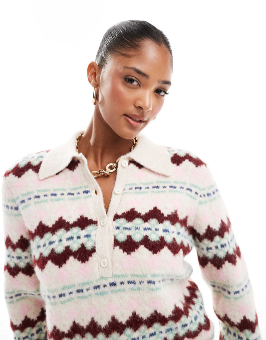 Half Button Fairisle Jumper