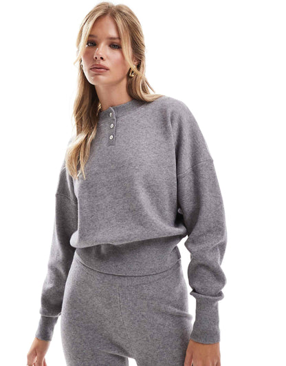 Knitted Button Through Henley Jumper Co-Ord
