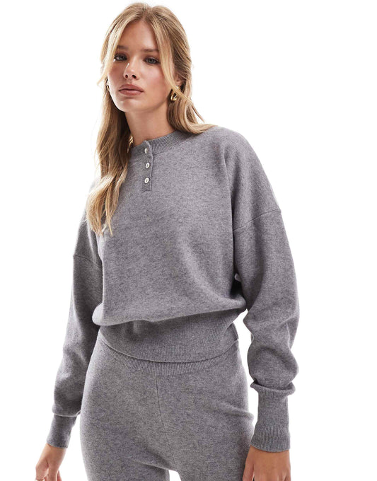 Knitted Button Through Henley Jumper Co-Ord
