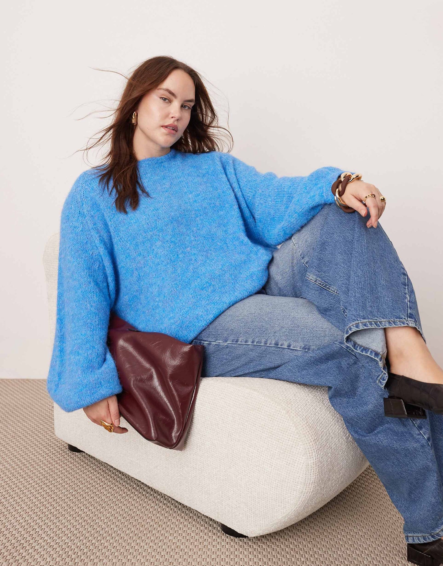 Curve Knitted Oversized Crew Neck Jumper