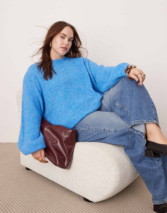 Curve Knitted Oversized Crew Neck Jumper