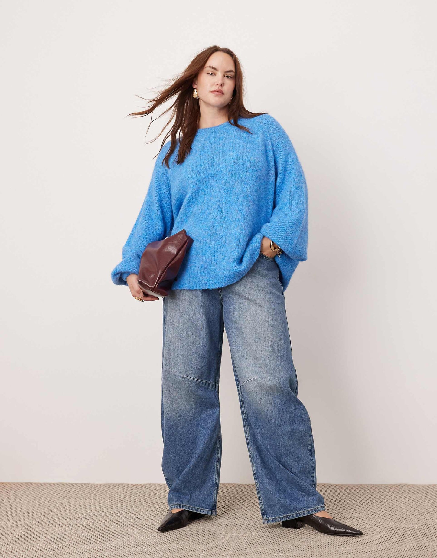 Curve Knitted Oversized Crew Neck Jumper