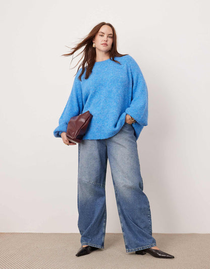 Curve Knitted Oversized Crew Neck Jumper