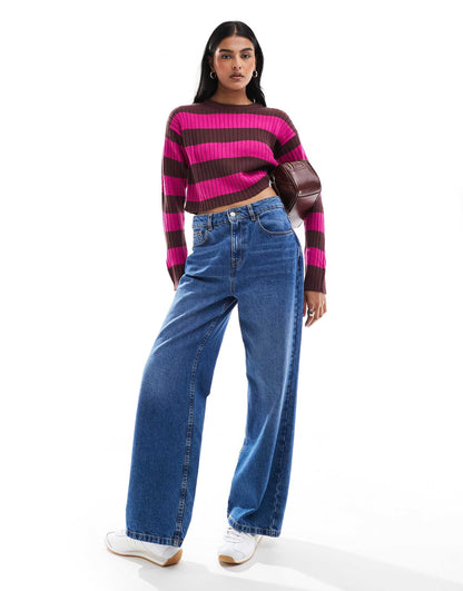 Cropped Boxy Stripe Ribbed Jumper