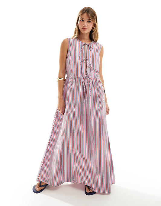 Poplin Tie Front Maxi Dress