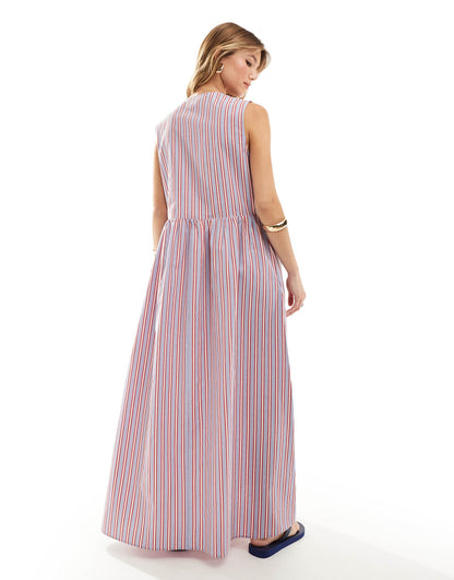 Poplin Tie Front Maxi Dress