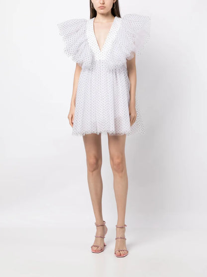 Tabetha Micro-Dot Print Flared Dress