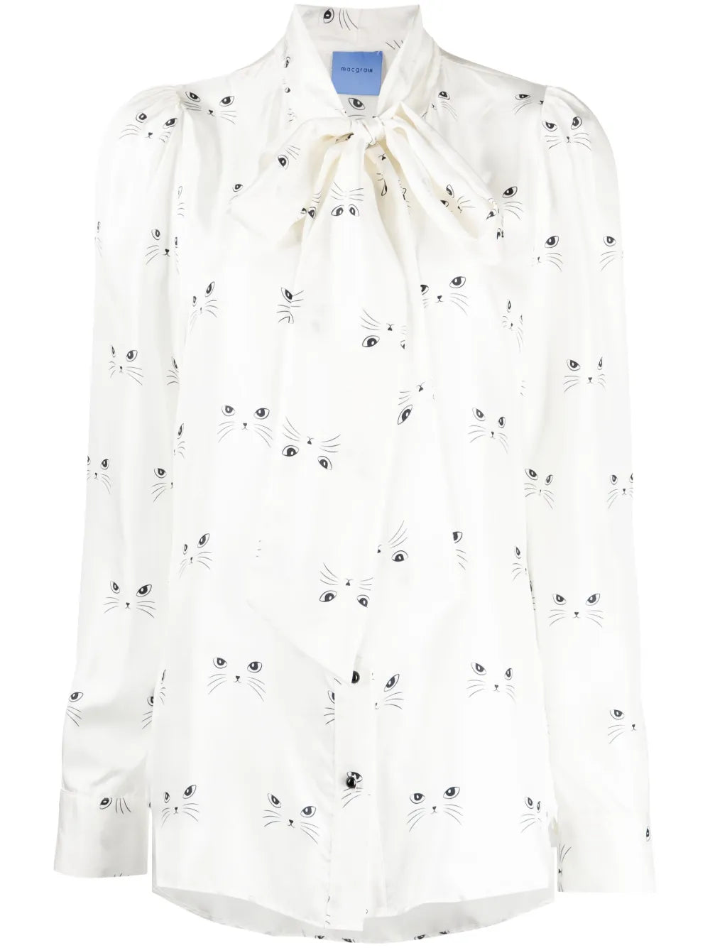 Cat-Print Silk-Satin Blouse